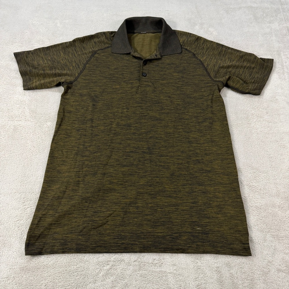 Lululemon Mens Medium Metal Vent Tech Polo Shirt Olive Green Space Dye Casual